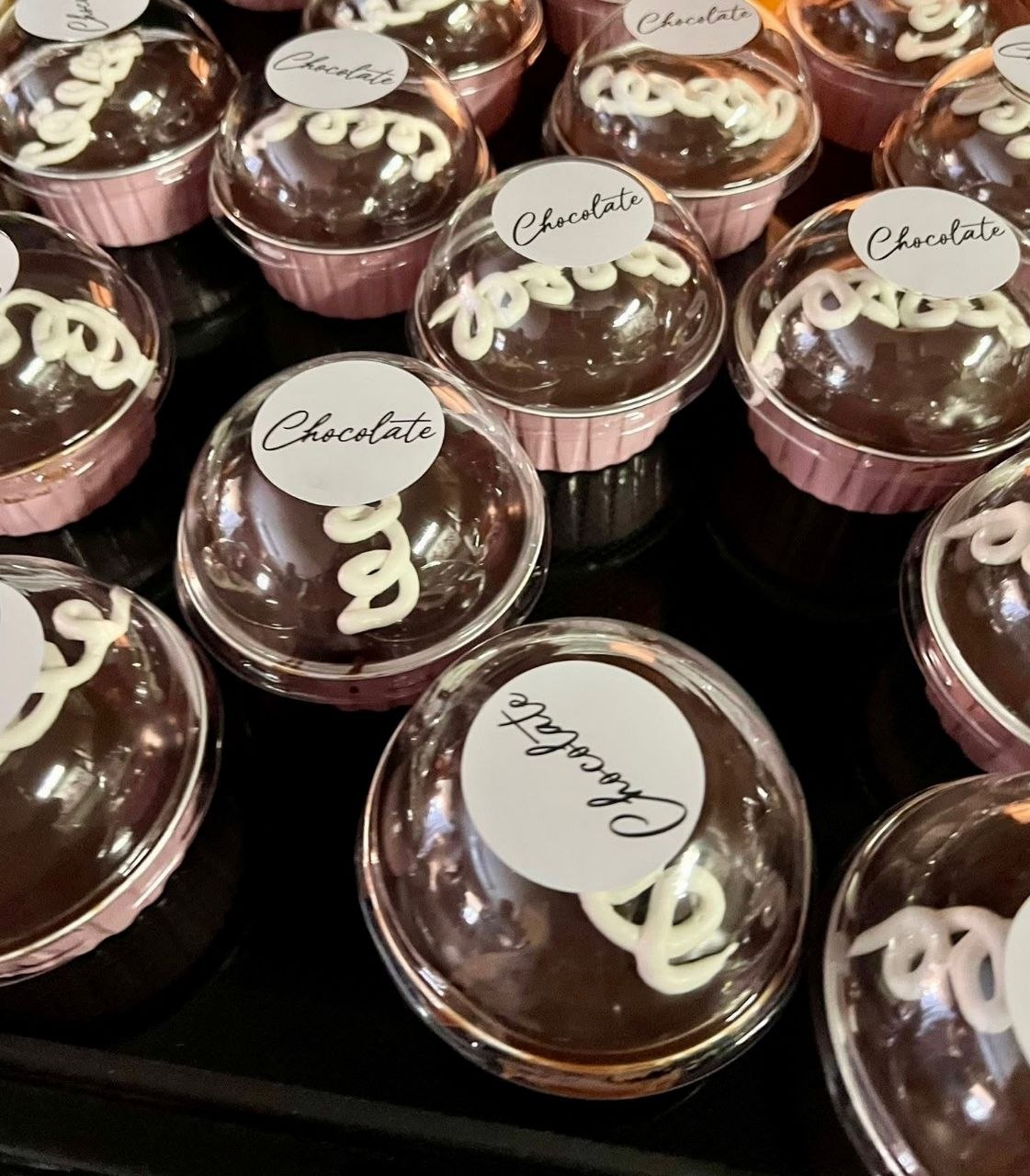 Chocolate ganache cupcakes with script lettering