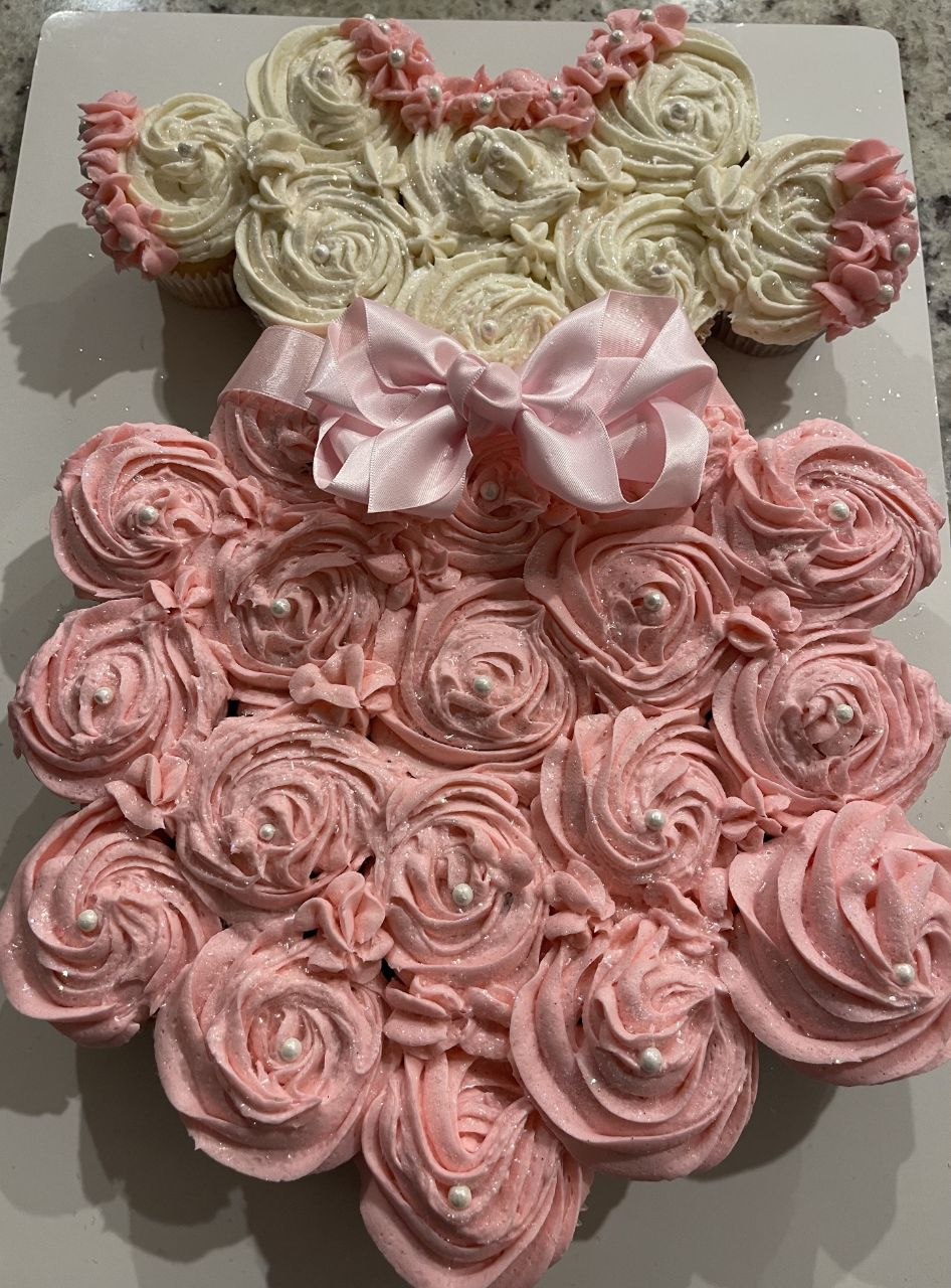 Pull-apart cupcake dress cake for baby shower