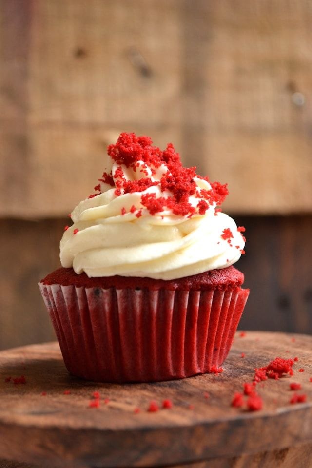 Red velvet cupcake with cream cheese frosting